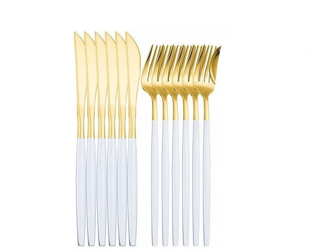 Knife and Fork Set White-Gold 24 Pieces